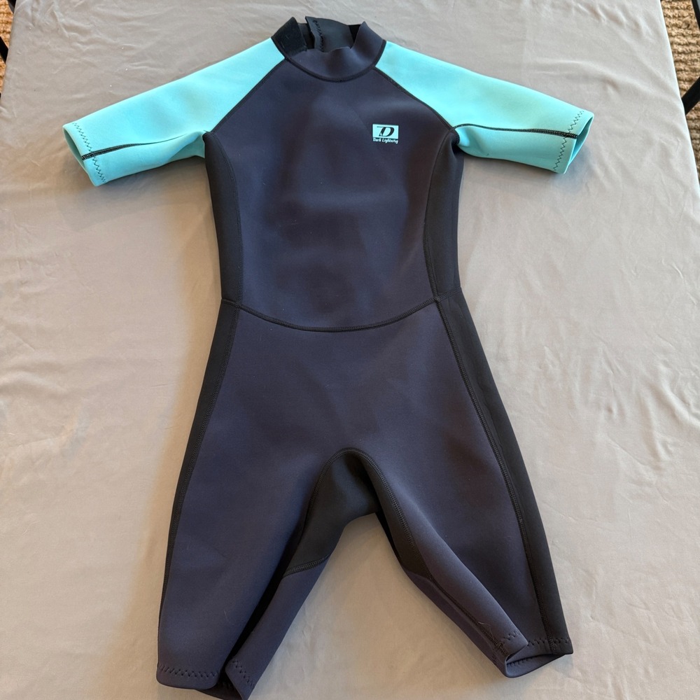 Dark Lightning Mens Shorty Wetsuit Black Teal Neoprene Short Sleeve‎ Surfing
